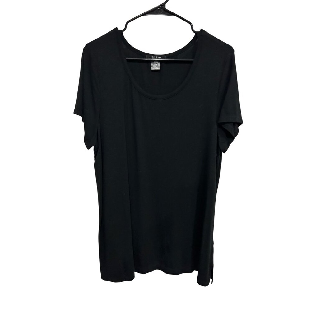 Love Ryan Womens Top Black Scoop Neck Short Sleeve Size L Basic Essential
